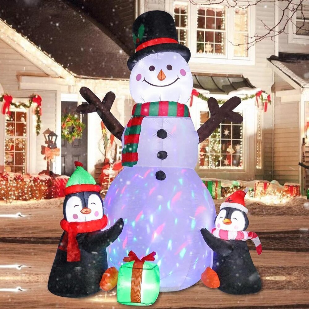 6FT Christmas Inflatable Snowman with Penguins LED Twinkle Lights Yard Decor